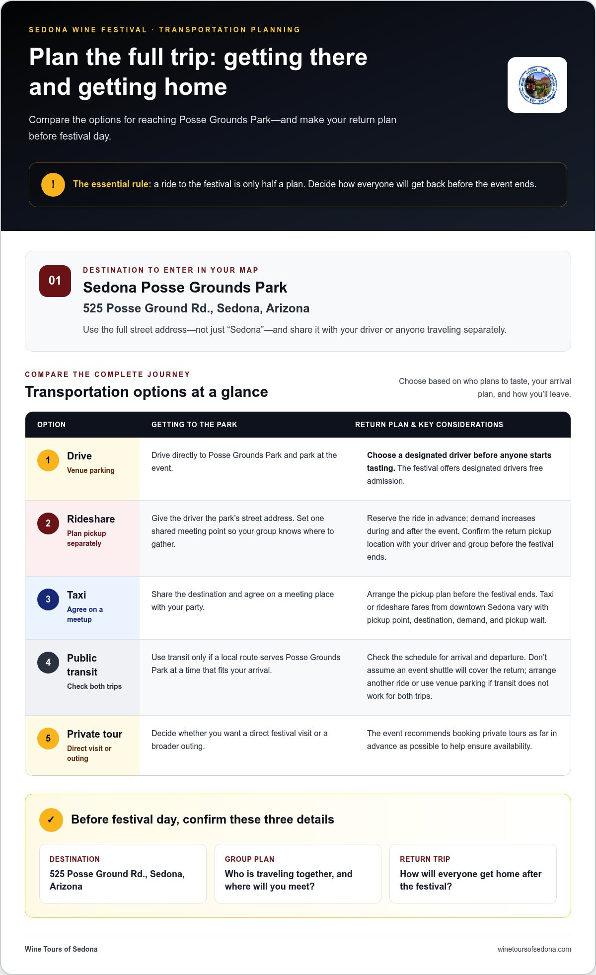 Sedona Wine Festival Transportation for Parking and Designated Drivers